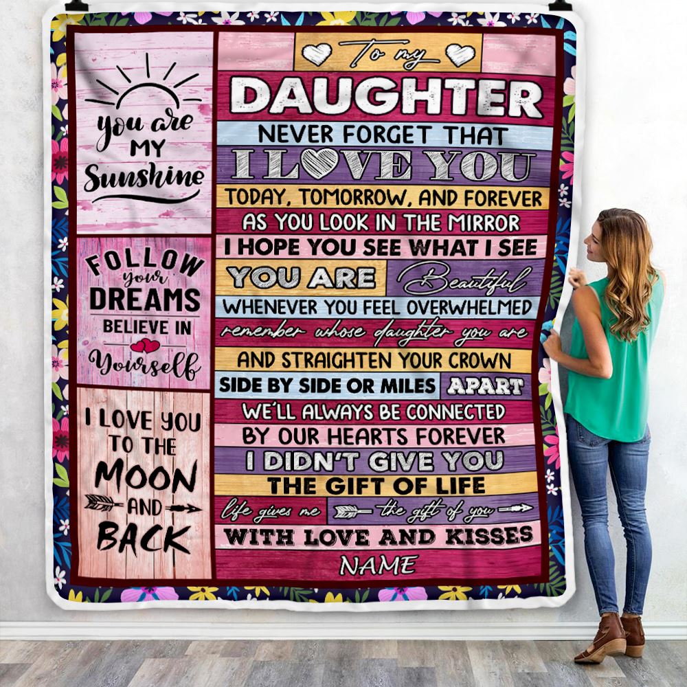 Personalized To My Daughter Blanket From Mom Dad Mother Wood You Are Beautiful Daughter Birthday Graduation Christmas Customized Bed Fleece Throw Blanket | teecentury