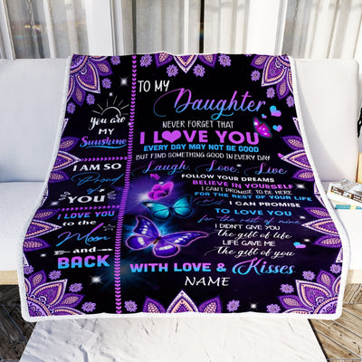 Personalized To My Daughter Blanket From Mom Dad Never Forget That I Love You Bufterfly Daughter Birthday Christmas Customized Bed Fleece Throw Blanket Blanket | Teecentury.com