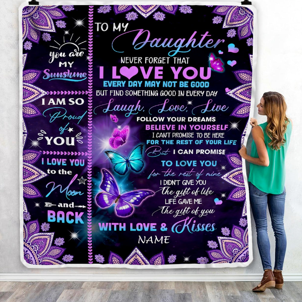 Personalized To My Daughter Blanket From Mom Dad Never Forget That I Love You Bufterfly Daughter Birthday Christmas Customized Bed Fleece Throw Blanket Blanket | Teecentury.com
