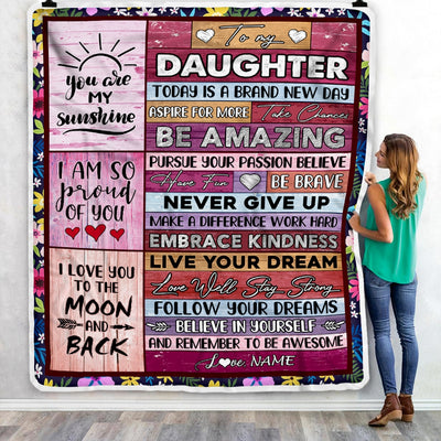 Personalized To My Daughter Blanket From Mom Dad Never Give Up Live Your Dream Pink Wood Daughter Birthday Graduation Christmas Customized Fleece Blanket Blanket | Teecentury.com