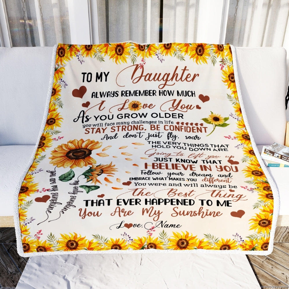 Personalized To My Daughter Blanket From Mom Dad Sunflower Always Remember How Much I Love You Daughter Birthday Christmas Gifts Fleece Blanket Blanket | Teecentury.com