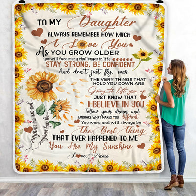 Personalized To My Daughter Blanket From Mom Dad Sunflower Always Remember How Much I Love You Daughter Birthday Christmas Gifts Fleece Blanket Blanket | Teecentury.com