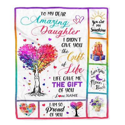 Personalized To My Daughter Blanket From Mom Dad Tree Colorful Life Gave Me The Gift Of You Daughter Birthday Christmas Bed Quilt Fleece Throw Blanket Blanket | Teecentury.com