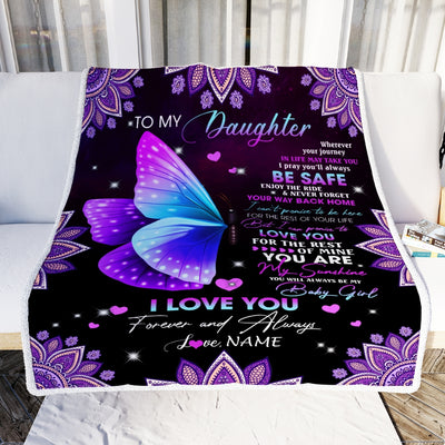 Personalized To My Daughter Blanket From Mom Dad Wherever Your Journey Butterfly Daughter Birthday Christmas Customized Bed Quilt Fleece Throw Blanket Blanket | Teecentury.com