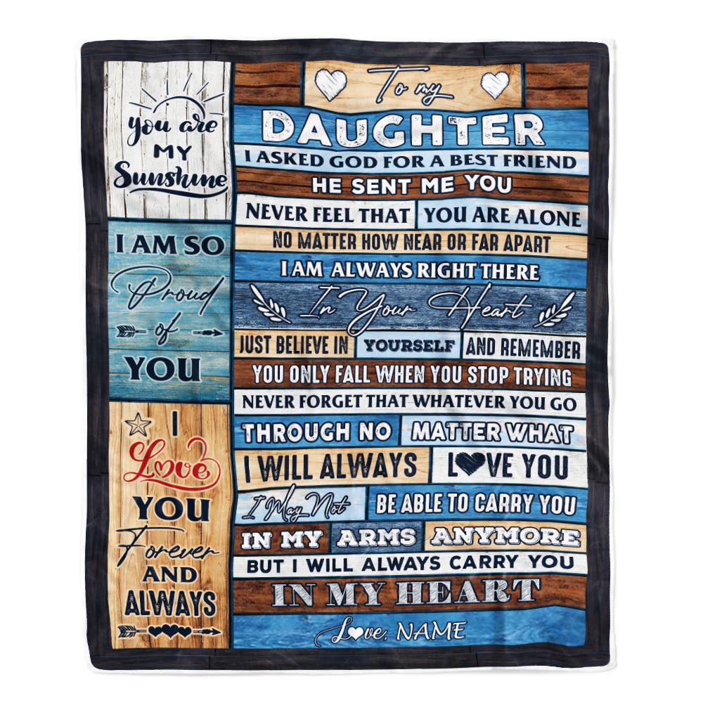 Personalized To My Daughter Blanket From Mom Dad Wood I Asked God For A Best Friend Daughter Birthday Christmas Customized Bed Fleece Throw Blanket | teecentury