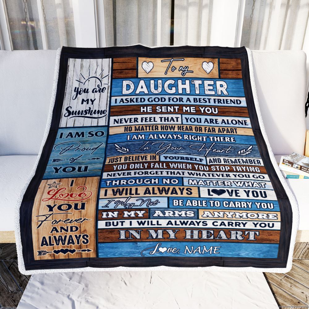 Personalized To My Daughter Blanket From Mom Dad Wood I Asked God For A Best Friend Daughter Birthday Christmas Customized Bed Fleece Throw Blanket | teecentury