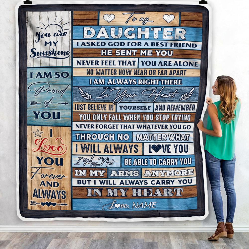 Personalized To My Daughter Blanket From Mom Dad Wood I Asked God For A Best Friend Daughter Birthday Christmas Customized Bed Fleece Throw Blanket | teecentury
