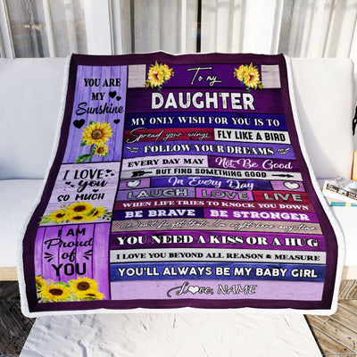 Personalized To My Daughter Blanket From Mom Dad Wood Laugh Love Live Sunflower Daughter Birthday Graduation Christmas Customized Bed Fleece Throw Blanket | teecentury