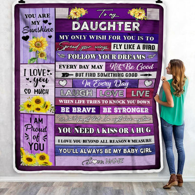 Personalized To My Daughter Blanket From Mom Dad Wood Laugh Love Live Sunflower Daughter Birthday Graduation Christmas Customized Bed Fleece Throw Blanket | teecentury