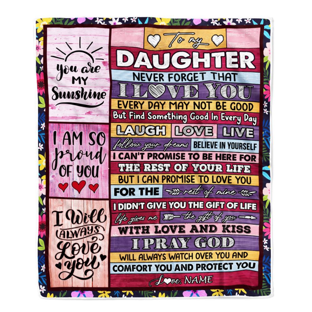 Personalized To My Daughter Blanket From Mom Dad Wood You Are My Sunshine I Love You Daughter Birthday Graduation Christmas Customized Bed Fleece Throw Blanket | teecentury