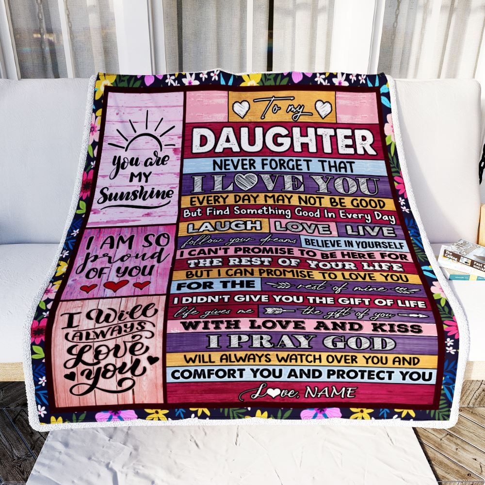 Personalized To My Daughter Blanket From Mom Dad Wood You Are My Sunshine I Love You Daughter Birthday Graduation Christmas Customized Bed Fleece Throw Blanket | teecentury