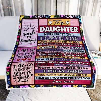 Personalized To My Daughter Blanket From Mom Dad Wood You Are My Sunshine I Love You Daughter Birthday Graduation Christmas Customized Bed Fleece Throw Blanket | teecentury
