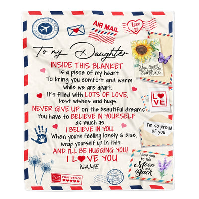 Personalized To My Daughter Blanket From Mom Dad You Are My Sunshine Air Mail Letter Daughter Birthday Christmas Graduation Customized Fleece Blanket Blanket | Teecentury.com