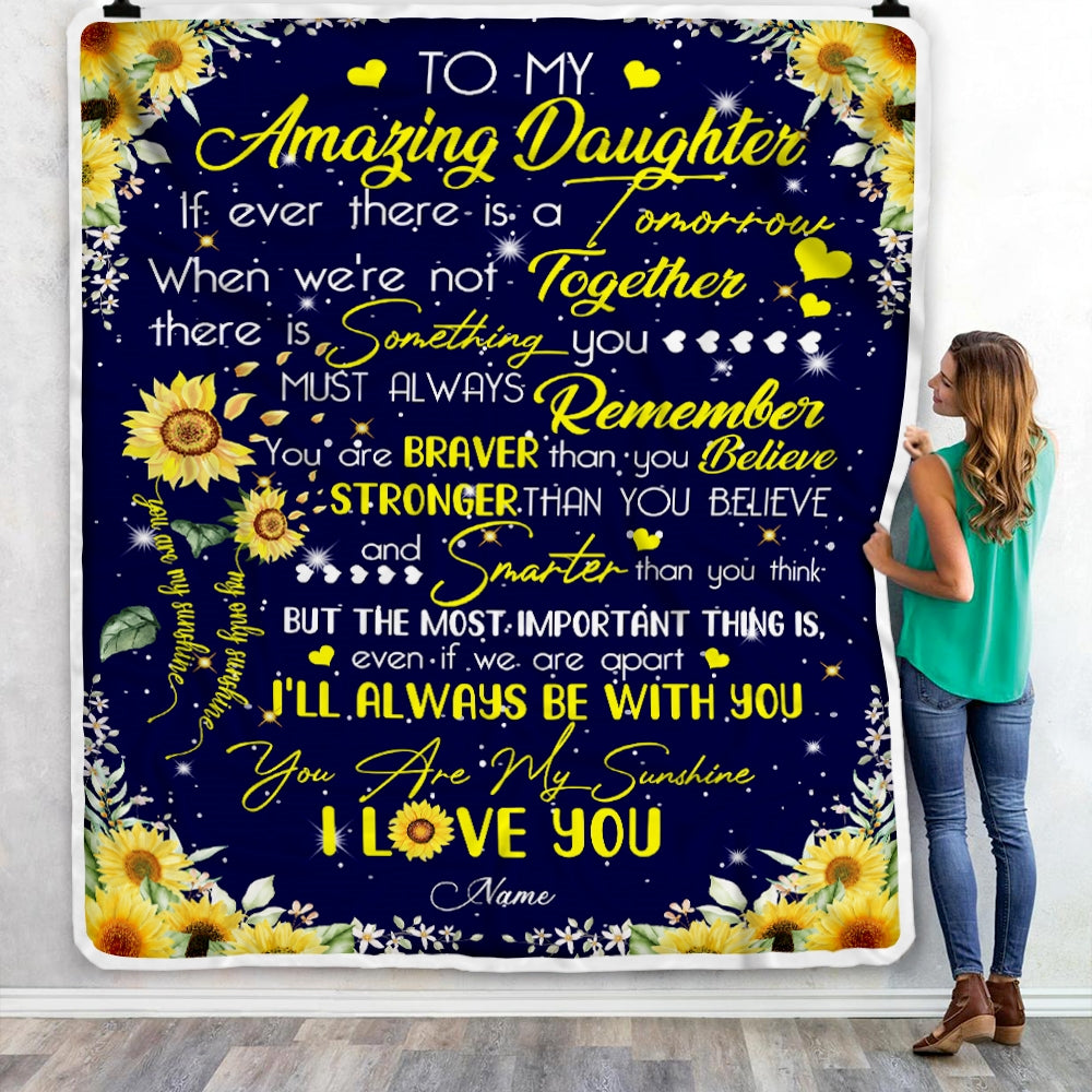 Personalized To My Daughter Blanket From Mom Dad You Are My Sunshine Sunflower Daughter Birthday Christmas Customized Fleece Blanket Blanket | Teecentury.com