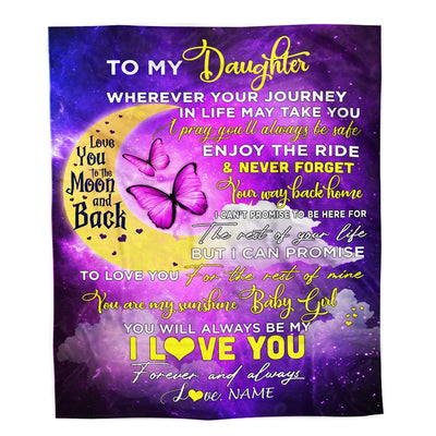 Personalized To My Daughter Blanket From Mom Love You To The Moon And Back Butterfly Daughter Birthday Christmas Customized Fleece Blanket Blanket | Teecentury.com