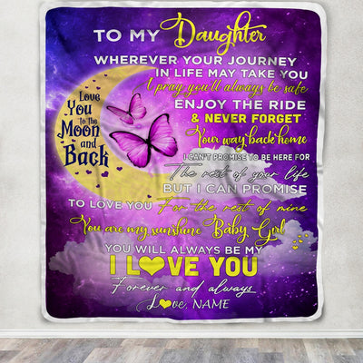 Personalized To My Daughter Blanket From Mom Love You To The Moon And Back Butterfly Daughter Birthday Christmas Customized Fleece Blanket Blanket | Teecentury.com
