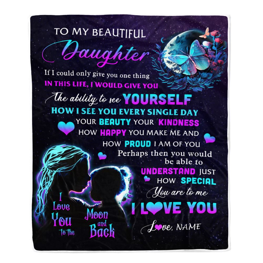 Personalized To My Daughter Blanket From Mom Mother Butterfly Kindness Happy Beautiful Daughter Birthday Graduation Christmas Customized Fleece Throw Blanket | teecentury