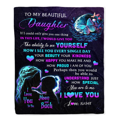 Personalized To My Daughter Blanket From Mom Mother Butterfly Kindness Happy Beautiful Daughter Birthday Graduation Christmas Customized Fleece Throw Blanket | teecentury