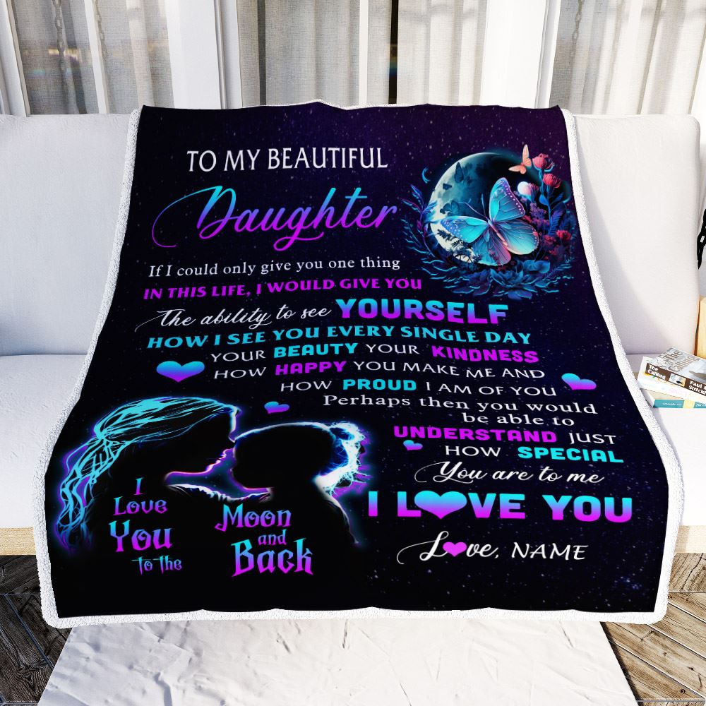 Personalized To My Daughter Blanket From Mom Mother Butterfly Kindness Happy Beautiful Daughter Birthday Graduation Christmas Customized Fleece Throw Blanket | teecentury