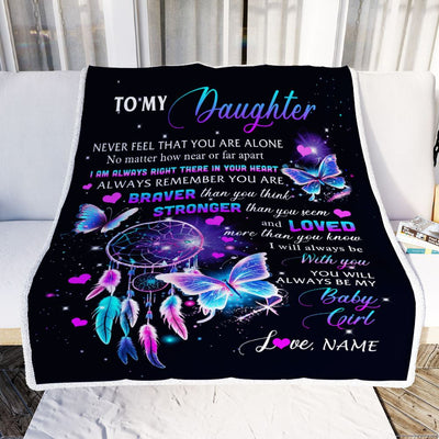 Personalized To My Daughter Blanket From Mom Mother Dad Butterfly Braver Stronger Loved Daughter Birthday Graduation Christmas Customized Fleece Throw Blanket | teecentury