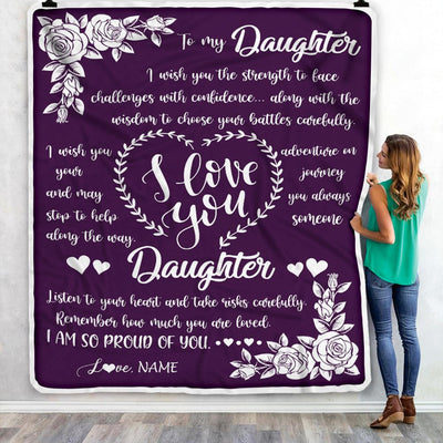 Personalized To My Daughter Blanket From Mom Mother Dad I Wish You The Strength Daughter Birthday Graduation Christmas Customized Fleece Throw Blanket | teecentury