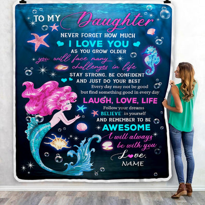 Personalized To My Daughter Blanket From Mom Mother Dad Never Forget I Love You Mermaid Daughter Birthday Christmas Customized Bed Fleece Blanket Blanket | Teecentury.com