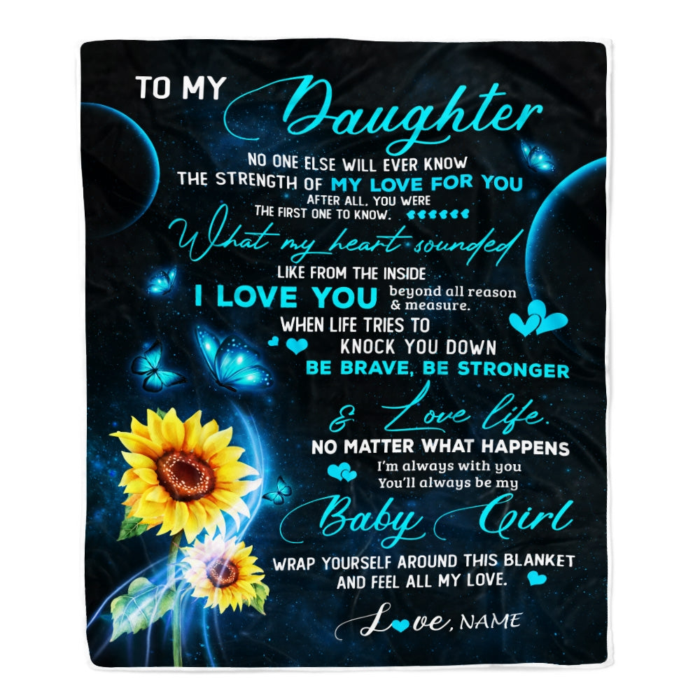Personalized To My Daughter Blanket From Mom Mother Dad Sunflower Butterfly My Love For You Daughter Birthday Christmas Customized Bed Fleece Blanket Blanket | Teecentury.com