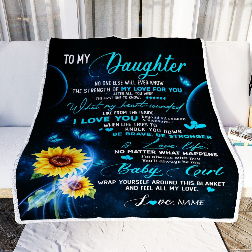 Personalized To My Daughter Blanket From Mom Mother Dad Sunflower Butterfly My Love For You Daughter Birthday Christmas Customized Bed Fleece Blanket Blanket | Teecentury.com