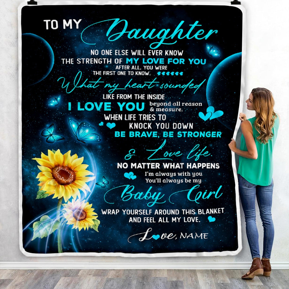Personalized To My Daughter Blanket From Mom Mother Dad Sunflower Butterfly My Love For You Daughter Birthday Christmas Customized Bed Fleece Blanket Blanket | Teecentury.com