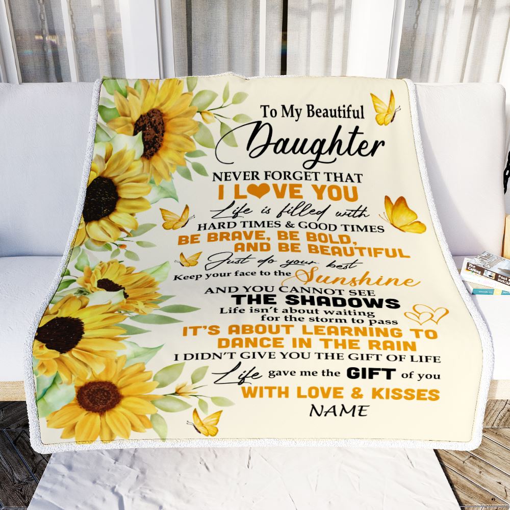 Personalized To My Daughter Blanket From Mom Mother Dad Sunflower I Love You Beautiful Daughter Birthday Graduation Christmas Customized Fleece Throw Blanket | teecentury