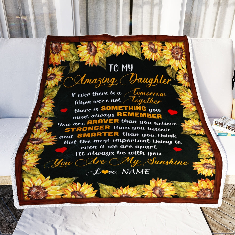 Personalized To My Daughter Blanket From Mom Mother Dad Sunflower My Sunshine I Love You Daughter Birthday Christmas Customized Bed Quilt Fleece Throw Blanket Blanket | Teecentury.com
