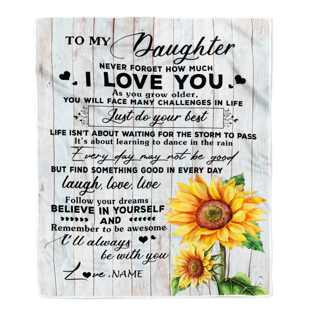 Personalized To My Daughter Blanket From Mom Mother Dad Sunflower Wood Laugh Love Live Daughter Birthday Christmas Customized Bed Quilt Fleece Throw Blanket Blanket | Teecentury.com