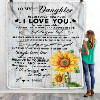 Personalized To My Daughter Blanket From Mom Mother Dad Sunflower Wood Laugh Love Live Daughter Birthday Christmas Customized Bed Quilt Fleece Throw Blanket Blanket | Teecentury.com