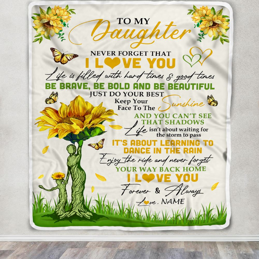 Personalized To My Daughter Blanket From Mom Mother Mother Never Forget That I Love You Sunflower Daughter Birthday Christmas Customized Fleece Blanket | teecentury