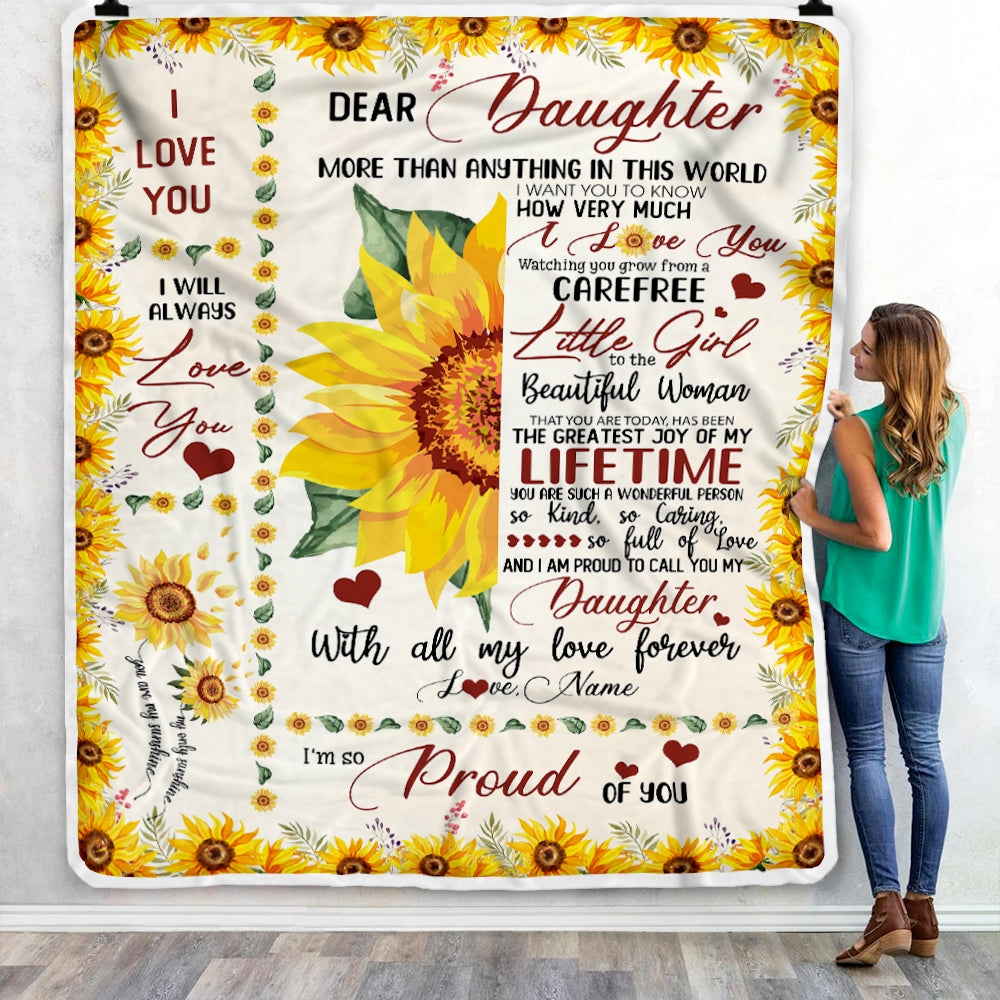 Personalized To My Daughter Blanket Love From Mom Sunflower With All My Love Forever Daughter Birthday Christmas Gift Customized Fleece Blanket Blanket | Teecentury.com