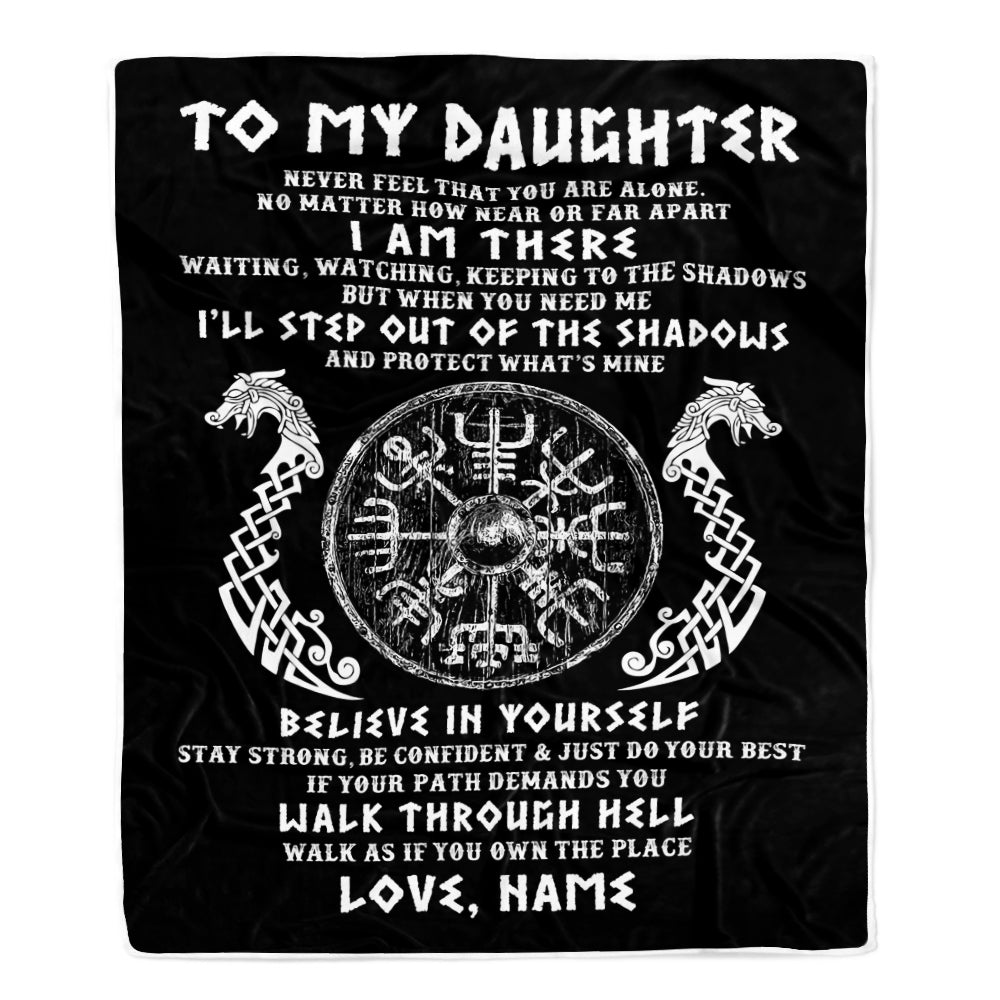 Personalized To My Daughter Blanket Viking Never Feel You Are Alone Odin Scandinavian Norse Runes Daughter Birthday Christmas Customized Fleece Throw Blanket | teecentury