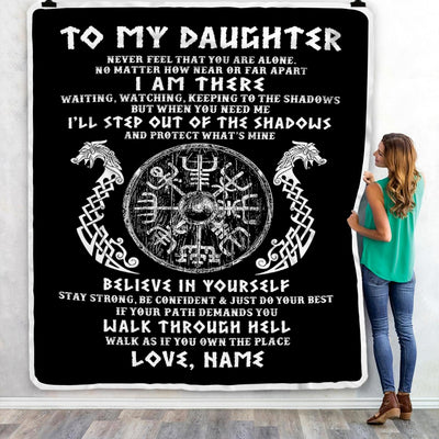 Personalized To My Daughter Blanket Viking Never Feel You Are Alone Odin Scandinavian Norse Runes Daughter Birthday Christmas Customized Fleece Throw Blanket | teecentury