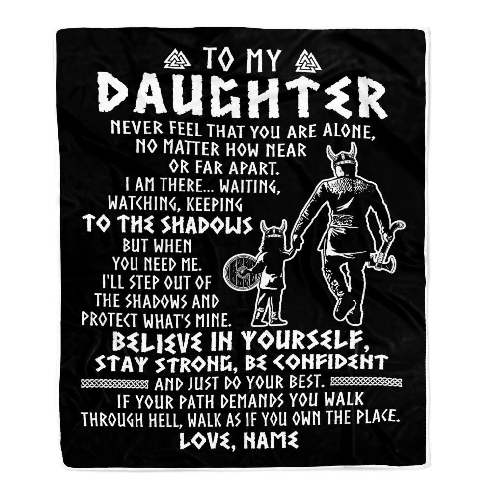 Personalized To My Daughter Blanket Viking Never Feel You Are Alone Scandinavian Runes Viking Daughter Birthday Christmas Customized Bed Fleece Blanket | teecentury