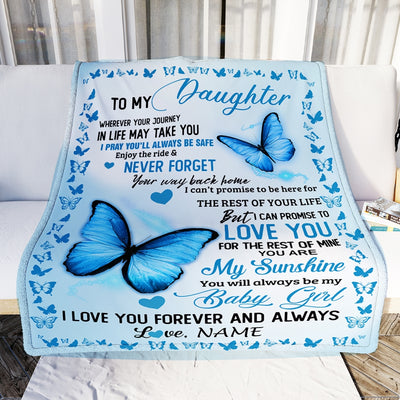 Personalized To My Daughter Blanket from Mom Dad Butterfly You are My Sunshine I Love You Daughter Birthday Christmas Gifts Customized Fleece Blanket Blanket | Teecentury.com