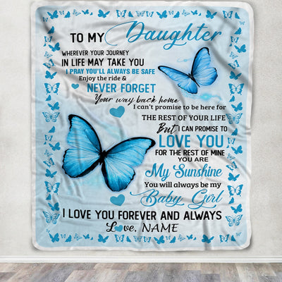 Personalized To My Daughter Blanket from Mom Dad Butterfly You are My Sunshine I Love You Daughter Birthday Christmas Gifts Customized Fleece Blanket Blanket | Teecentury.com