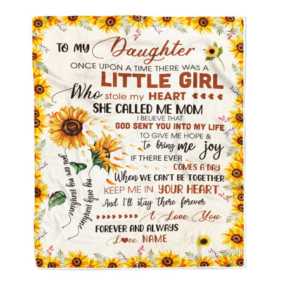 Personalized To My Daughter Blanket from Mom Dad Sunflower Once Upon A Time There Was A Little Girl Birthday Christmas Gift Customized Fleece Blanket Blanket | Teecentury.com