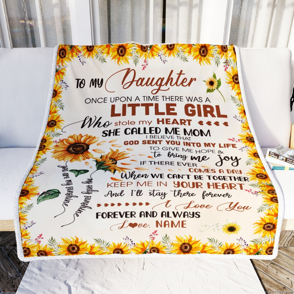 Personalized To My Daughter Blanket from Mom Dad Sunflower Once Upon A Time There Was A Little Girl Birthday Christmas Gift Customized Fleece Blanket Blanket | Teecentury.com