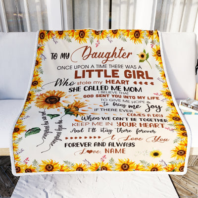Personalized To My Daughter Blanket from Mom Dad Sunflower Once Upon A Time There Was A Little Girl Birthday Christmas Gift Customized Fleece Blanket Blanket | Teecentury.com