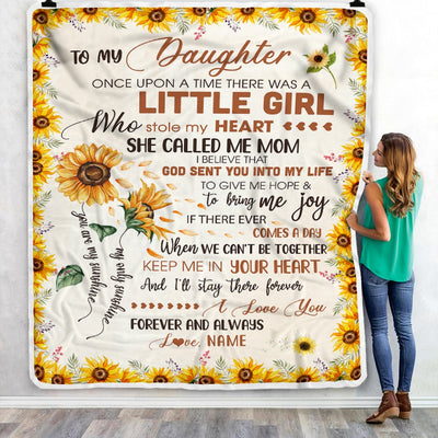 Personalized To My Daughter Blanket from Mom Dad Sunflower Once Upon A Time There Was A Little Girl Birthday Christmas Gift Customized Fleece Blanket Blanket | Teecentury.com