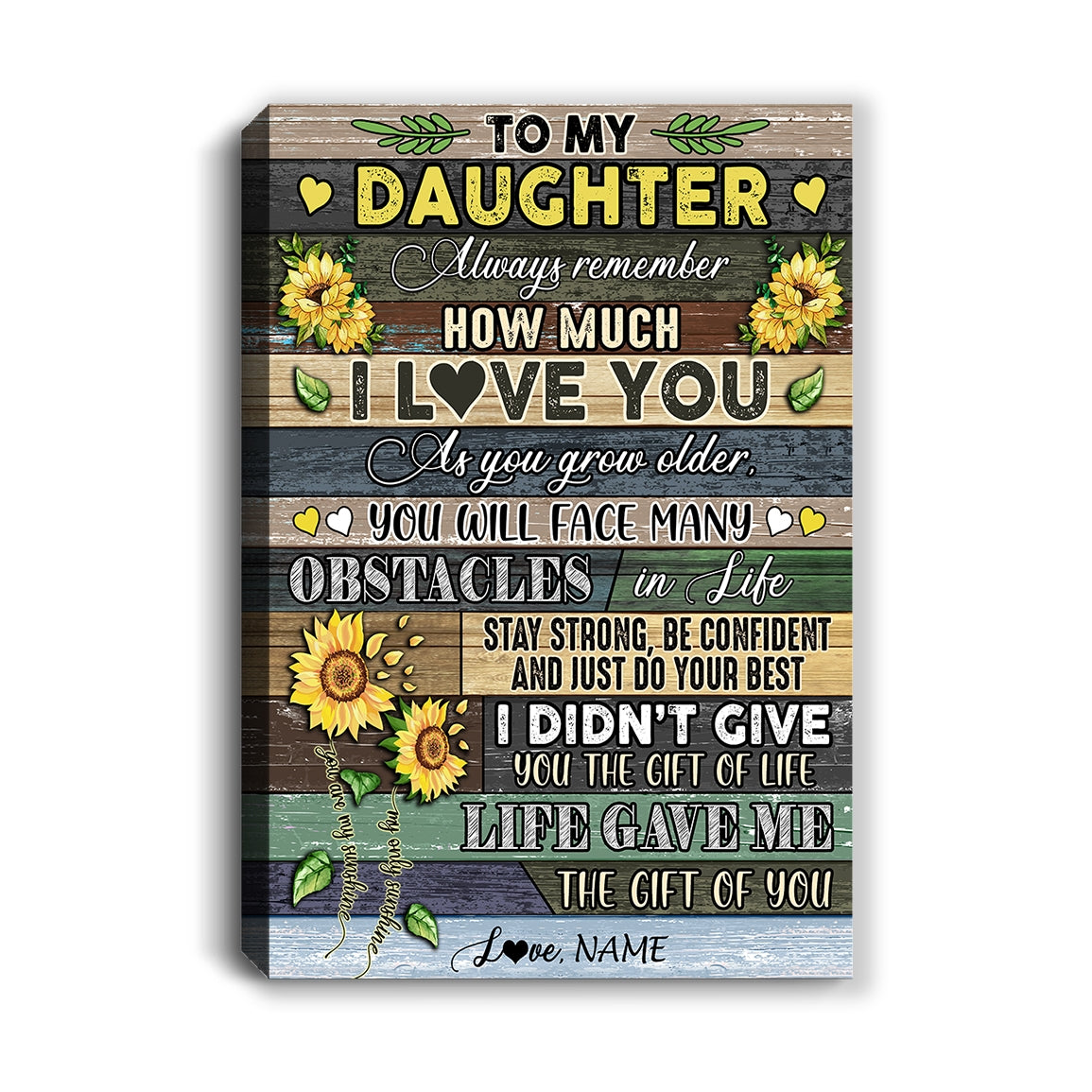 Personalized To My Daughter Canvas From Mom Dad Always Remember How Much I Love You Wood Sunflower Daughter Birthday Custom Wall Art Print Home Decor Framed Canvas Canvas | Teecentury.com