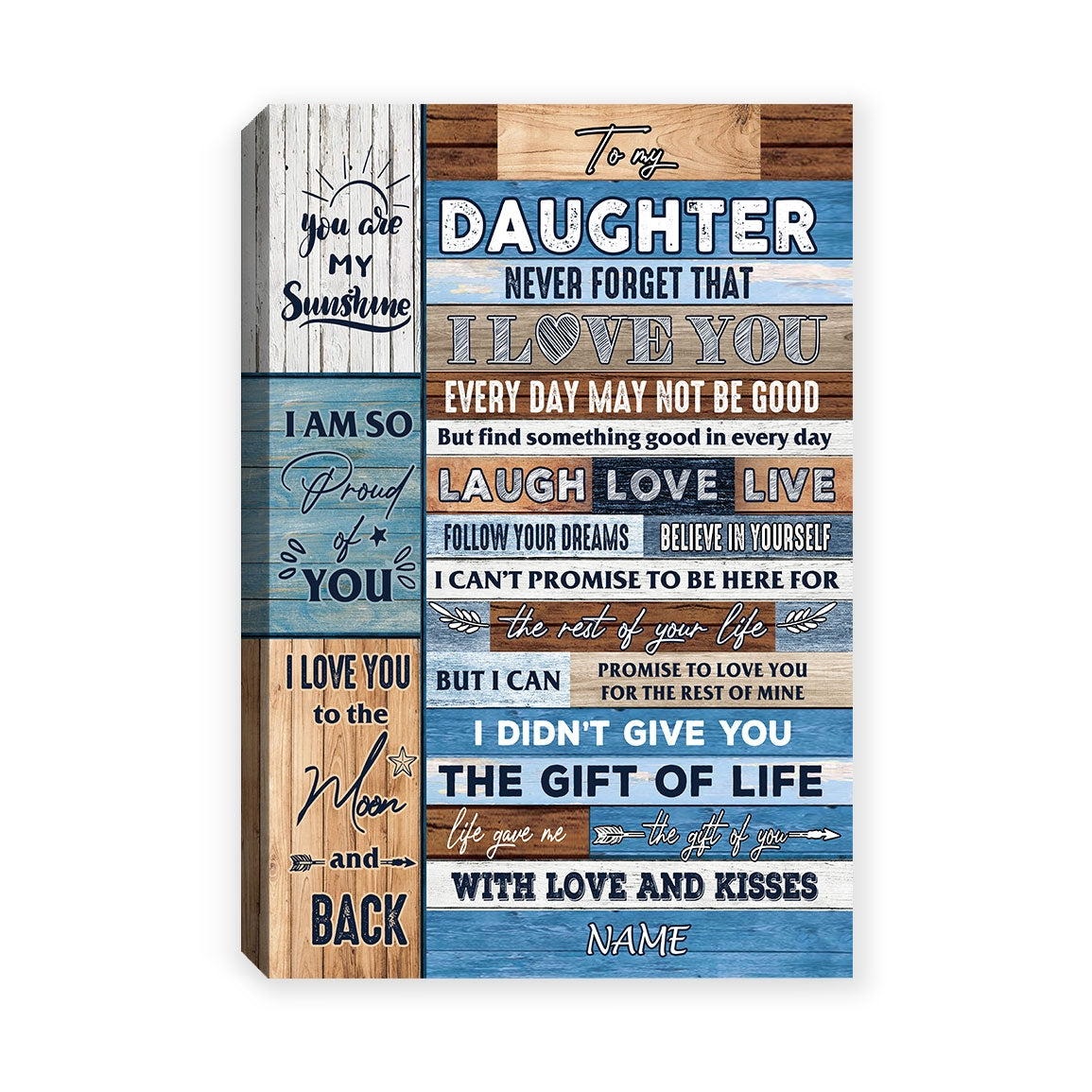 Personalized To My Daughter Canvas From Mom Dad I Love You Wood Daughter Birthday Christmas Thanksgiving Graduation Custom Wall Art Print Home Decor Framed Canvas | teecentury