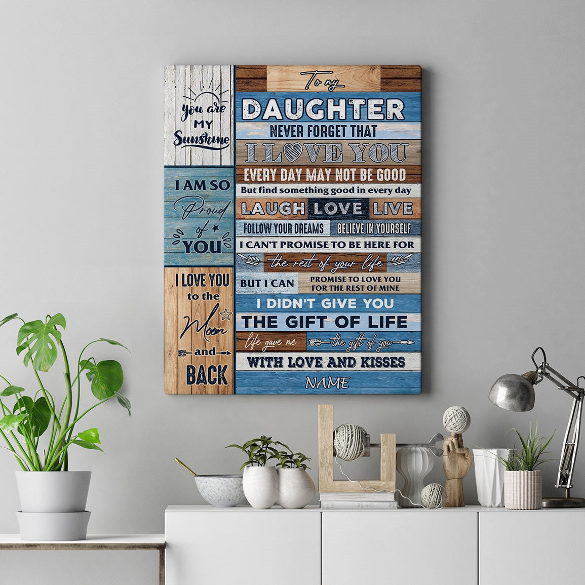 Personalized To My Daughter Canvas From Mom Dad I Love You Wood Daughter Birthday Christmas Thanksgiving Graduation Custom Wall Art Print Home Decor Framed Canvas | teecentury