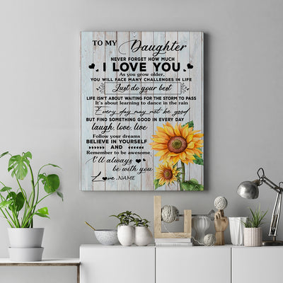 Personalized To My Daughter Canvas From Mom Mother Dad Sunflower Wood Laugh Love Live Daughter Birthday Christmas Custom Wall Art Print Home Decor Framed Canvas | teecentury