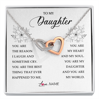 Interlocking Hearts Necklace | Personalized To My Daughter From Mom Dad You Are My Heart My And My Sould Daughter Jewelry Birthday Graduation Christmas Customized Gift Box Message Card | teecentury