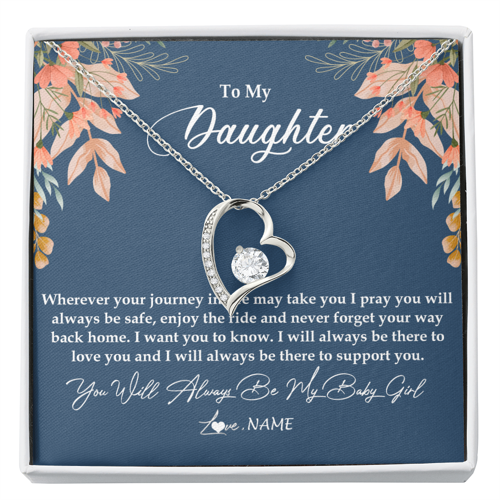 Forever Love Necklace | Personalized To My Daughter From Mom Dad You Will Always Be My Baby Girl Daughter Jewelry Birthday Graduation Christmas Customized Gift Box Message Card | teecentury